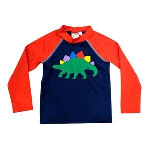 Baby Boden Mini blue red dinosaur swim rashguard toddler boy size 18 24 months